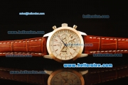 Breitling Transocean Quartz Steel Case with Rose Gold Bezel and White Dial-Brown Leather Strap