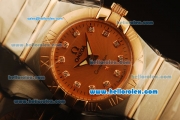 Omega Constellation Swiss Quartz Steel Case with Rose Gold Bezel/Dial and Diamond Markers-Two tone Strap