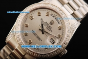 Rolex Oyster Perpetual Day Date Swiss ETA 2836 Automatic Movement Full Steel with White Dial and Diamond Markers/Bezel