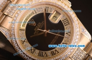 Rolex Day-Date Swiss ETA 2836 Automatic Movement Full Rose Gold with Diamond Bezel/Strap and Black Dial