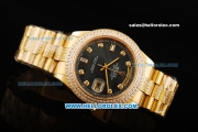 Rolex Day Date II Automatic Movement Full Gold with Double Row Diamond Bezel - Diamond Markers and Black MOP Dial