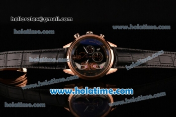 Tag Heuer Carrera Mikrotourbillons Chrono Swiss Quartz Rose Gold Case with Black Leather Bracelet and Black Dial