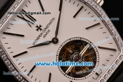 Vacheron Constantin Malte Swiss ST Tourbillon Steel Case with Black Alligator Strap Diamond Bezel and White Dial (FT)