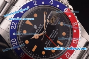 Rolex GMT Master Vintage Swiss ETA 2836 Automatic Blue/Red Bezel with Black Dial and Steel Bracelet-Orange Markers