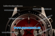 Rolex Daytona Vintage Edition Chrono Miyota OS20 Quartz Steel Case with Red Dial Steel Bezel and Black Leather Strap