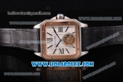 Cartier Santos Tourbillon Asia Automatic Steel Case with White Dial and Rose Gold Bezel - Roman Numeral Markers