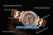 Rolex Datejust Pearlmaster Asia 2813 Automatic Rose Gold Case/Bracelet with Diamonds Bezel Roman Numeral Markers and Diamonds Dial (BP)