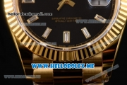 Rolex Day-Date Swiss ETA 2836 Automatic Yellow Gold Case/Bracelet with Black Dial and Stick Markers (BP)