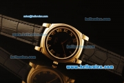 Rolex Cellini Swiss Quartz Yellow Gold Case with Black Dial and Black Leather Strap-Roman Markers