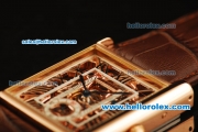 Cartier Tank Skeleton Manual Winding Movement Rose Gold Case with Brown Leather Strap