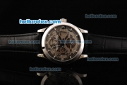 Jaeger-LeCoultre Tourbillon Automatic Movement Stainless Steel Case with Transparent Case Back and Black Leather Strap