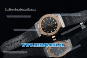 Hublot Classic Fusion Miyota 9015 Automatic Rose Gold Case with Black Dial Stick Markers and Black Genuine Leather Strap