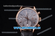 Tag Heuer Carrera Calibre 1887 Swiss Valjoux 7750 Automatic Rose Gold Case with Grey Dial and Stick Markers Black Leather Strap (V6)