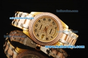 Rolex Day-Date Automatic Movement Gold Case with Diamond Dial and Diamond Bezel-Black Number Marking