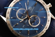 Tag Heuer Carrera Chronograph Miyota Quartz Movement Steel Case with Blue Dial and Blue Leather Strap