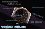 Omega Constellation Swiss ETA Quartz Steel Case with Purple Dial and Purple Rubber Strap