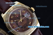 Rolex Sky-Dweller Asia 2813 Automatic Gold Case with Brown Leather Strap and Brown Dial