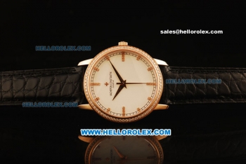 Vacheron Constantin Malte Swiss ETA 2836 Automatic Rose Gold Case with Rose Gold Diamond Bezel and White Dial-Alligator Strap