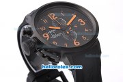 U-BOAT Italo Fontana Flightdeck Working Chronograph Quartz PVD Case with Black Dial and Orange Number Marking-Small Calendar and Rubber Strap