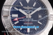 Breitling Avenger II GMT Swiss ETA 2824 Automatic Steel Case with Black Dial Stick Markers and Red Leather Strap