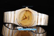 Omega Constellation Automatic Movement Gold Dial with Diamond Hour Marker and Diamond Bezel-Two Tone Strap