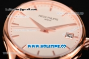 Patek Philippe Calatrava Swiss ETA 2824 Automatic Rose Gold Case with Brown Leather Strap White Dial and Stick Markers