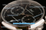 IWC Portuguese Chrono Miyota OS20 Quartz Steel Case with Black Dial Numeral Markers and Black Leather Bracelet