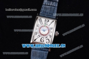 Franck Muller Long Island Las Vegas Asia 2813 Automatic Steel Case with White Dial Arabic Numeral Markers and Blue Leather Strap