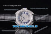 Cartier Cle de Cartier Asia ST16 Automatic Steel/Diamonds Case with Roman Numeral Markers Black Leather Strap and Diamonds Dial