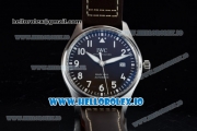 IWC Pilot's Watch Mark XVIII Miyota 9015 Automatic Steel Case Black Dial With Arabic Numeral Markers Brown Leather Strap