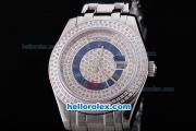 Rolex Day-Date Oyster Perpetual Automatic Full Diamond Bezel and Dial,Blue Circle with Roman Marking-Big Calendar