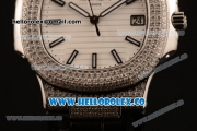 Patek Philippe Nautilus Miyota 9015 Automatic Diamonds/Steel Case with White Dial Diamonds Bezel and White Dial (AAAF)