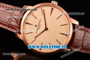 Vacheron Constantin Patrimony Miyota 9015 Automatic Rose Gold Case with Beige Dial Brown Leather Strap and Stick Markers