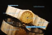 Omega Constellation Swiss Quartz Steel Case with Gold Bezel and Rose Gold Dial-Diamond Markers