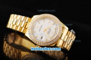 Rolex Day Date II Automatic Movement Full Gold with Diamond Bezel-White Dial and Diamond Markers