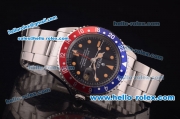 Rolex GMT Master Vintage Asia 2813 Automatic Full Steel and Blue/Red Bezel with Black Dial- Yellow Punctate Markers