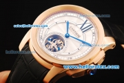 Cartier Calibre Swiss Tourbillon Manual Winding Movement Rose Gold Case with White Dial and Black Leather Strap