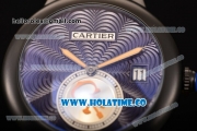 Cartier Rotonde De Miyota Quartz PVD Case with Blue Dial and Black Leather Strap