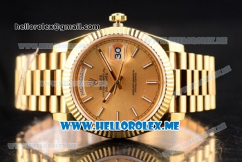 Rolex Day-Date II Clone Rolex 3135 Automatic Yellow Gold Case/Bracelet with Yellow Gold Dial and Stick Markers (BP)