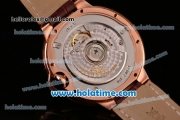 Cartier Ballon Bleu de Cartier Swiss ETA 2892 Automatic Rose Gold Case with Brown Leather Strap and Diamond Dial