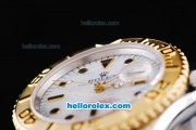 Rolex Yacht-Master Oyster Perpetual Chronometer Automatic Two Tone with White Shell Dial,Gold Bezel and Black Round Bearl Marking-Small Calendar