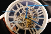 Cartier Rotonde De Cartier Skeleton Automatic Movement Steel Case with Blue Hands and Black Leather Strap