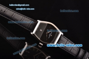 Vacheron Constantin Malte Miyota OS2035 Quartz Steel Case with Black Leather Strap Black Dial Stick Markers