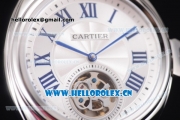 Cartier Cle de Cartier Tourbillon Asia Automatic Steel Case with White Dial Roman Numeral Markers and Black Leather Strap