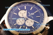 Breitling Transocean Chronograph Quartz Steel Case with Black Dial-Dark Blue Leather Strap