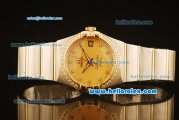 Omega Constellation Swiss ETA 2824 Automatic Steel Case with Gold Dial and Diamond Markers/Bezel-(35mm)