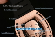 Richard Mille RM 52-01 Swiss ETA 2671 Automatic Rose Gold/Diamond Case with Black Rubber Bracelet White Markers and Skeleton Dial - 1:1 Original