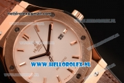 Hublot Classic Fusion 9015 Auto Rose Gold Case with White Dial and Brown Leather Strap