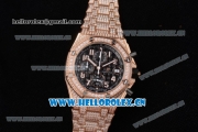 Audemars Piguet Royal Oak Offshore Seiko VK67 Quartz Rose Gold/Diamonds Case with Black Dial Diamonds Bezel and Arabic Numeral Markers