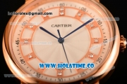 Cartier Rotonde De Miyota Quartz Rose Gold Case with Diamonds Markers White Dial and Brown Leather Strap